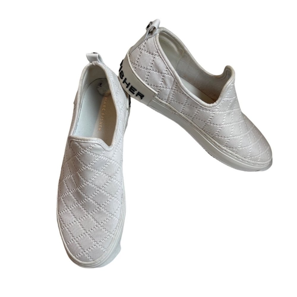Marc Fisher Quilted Spell Out White Sip-on Sneakers Women Size 8.5